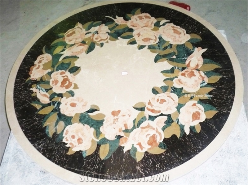 Rose Pattern Waterjet Medallions Inlay Flooring Decoration