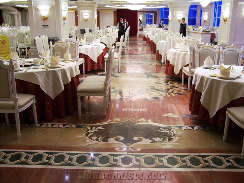 Rose Pattern Waterjet Medallions Inlay Flooring Decoration