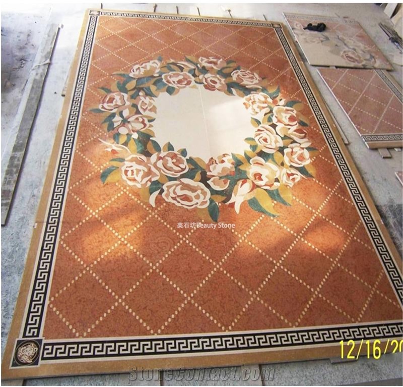 Rose Pattern Waterjet Medallions Inlay Flooring Decoration