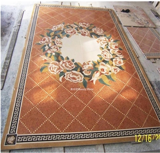 Rose Pattern Waterjet Medallions Inlay Flooring Decoration