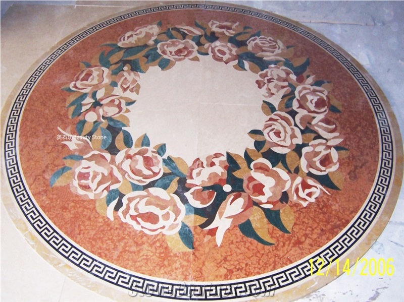 Rose Pattern Waterjet Medallions Inlay Flooring Decoration