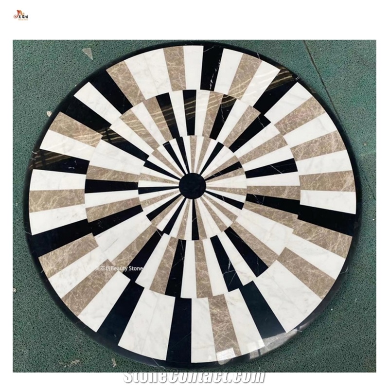 Round Interior 3D Water Jet Pattern Carpet Medallions