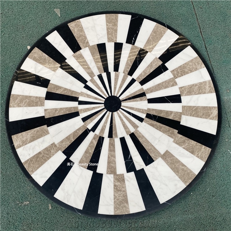 Round Interior 3D Water Jet Pattern Carpet Medallions