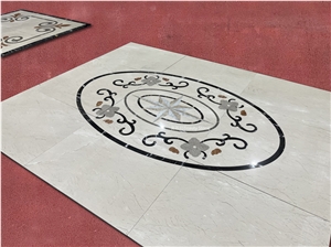 Simple Small Beige Marble Pattern Floor Medallions