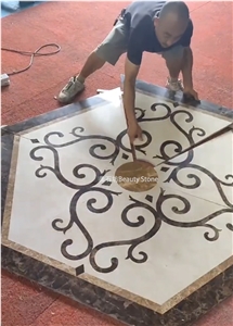 Square Small  Waterjet Pattern Inlay Polished Medallions