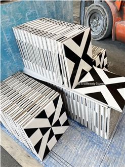 Thin Like Mosaic Cerami Marble Water Jet Medallion Pattern