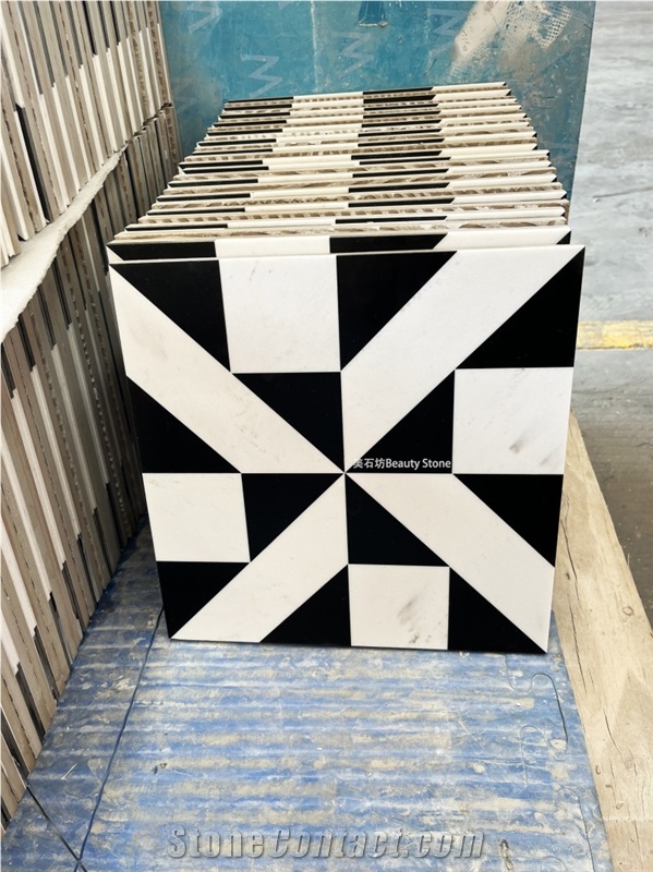 Thin Like Mosaic Cerami Marble Water Jet Medallion Pattern
