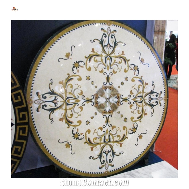 Waterjet Golden Cream Marble Square Carpet Floor Medallions