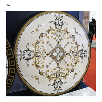 Waterjet Golden Cream Marble Square Carpet Floor Medallions