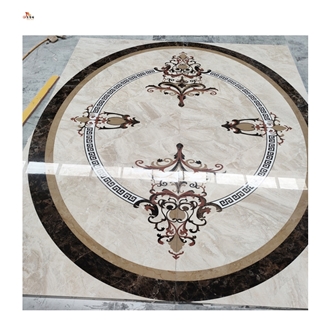 Waterjet Golden Cream Marble Square Carpet Floor Medallions
