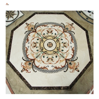 Waterjet Golden Cream Marble Square Carpet Floor Medallions