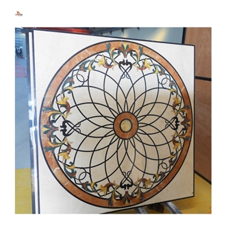 Waterjet Golden Cream Marble Square Carpet Floor Medallions