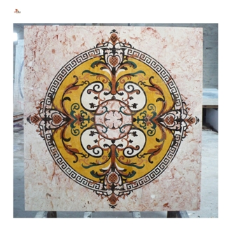 Waterjet Golden Cream Marble Square Carpet Floor Medallions