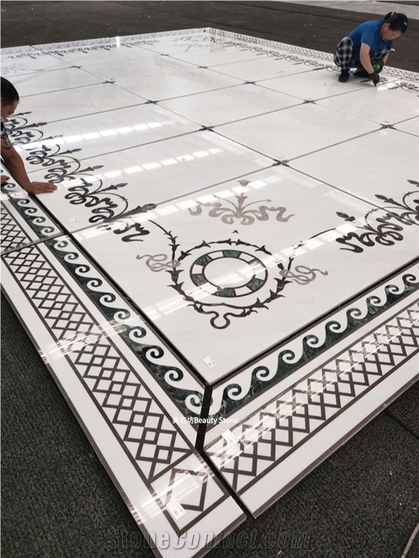 White Marble Inner Waterjet Medallion Pattern For Villa
