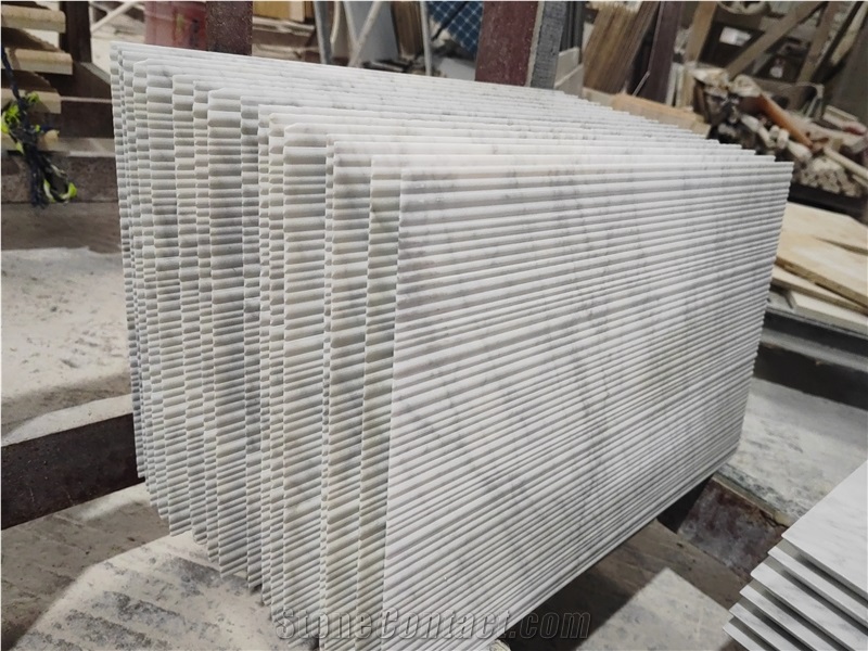 Carrara White Marble Bamboo Textured 3D Wall Decor Panels