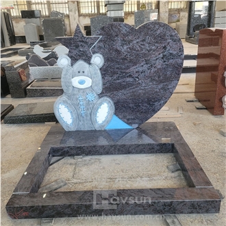 Bahama Blue Granite Teddy Bear Heart Star Memorial Monument