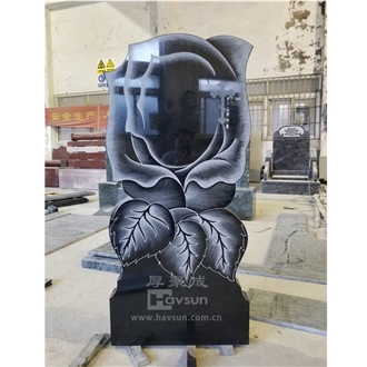 Black Granite  Laser Etched Rose Memorial Headstone