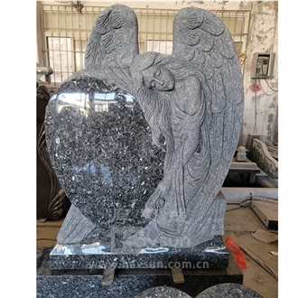 Blue Pearl Granite Angel Hearts Three Person Tombstone