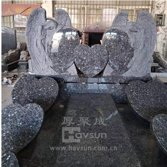 Blue Pearl Granite Angel Hearts Three Person Tombstone