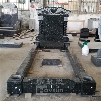 Blue Pearl Granite Column Heart Tombstone With Kerbs Blue Pearl Granite Column Heart Tombstone With Kerbs