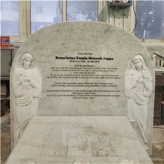 Carrara White Marble Carved Jesus Mary Cross  Headstone
