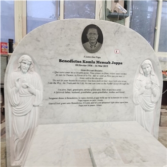 Carrara White Marble Carved Jesus Mary Cross  Headstone
