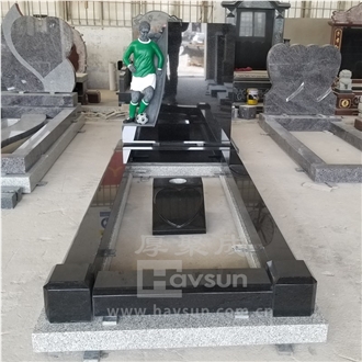 Carved Football Player Granite Soccer Memorial Tombstone Carved Football Player Granite Soccer Memorial Tombstone