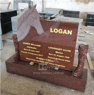 Cat Eye Red Granite  Horse Head Monument With Boot Vase