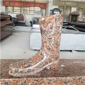 China Maple Red Granite Two Horses Headstone For Cowboy