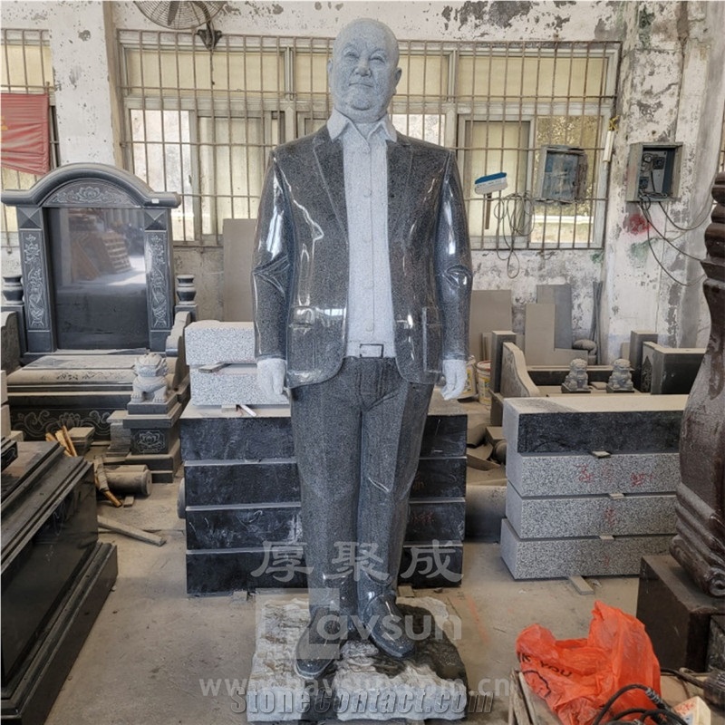 Dark Grey Granite Life Sized Memorial Human Sculpture