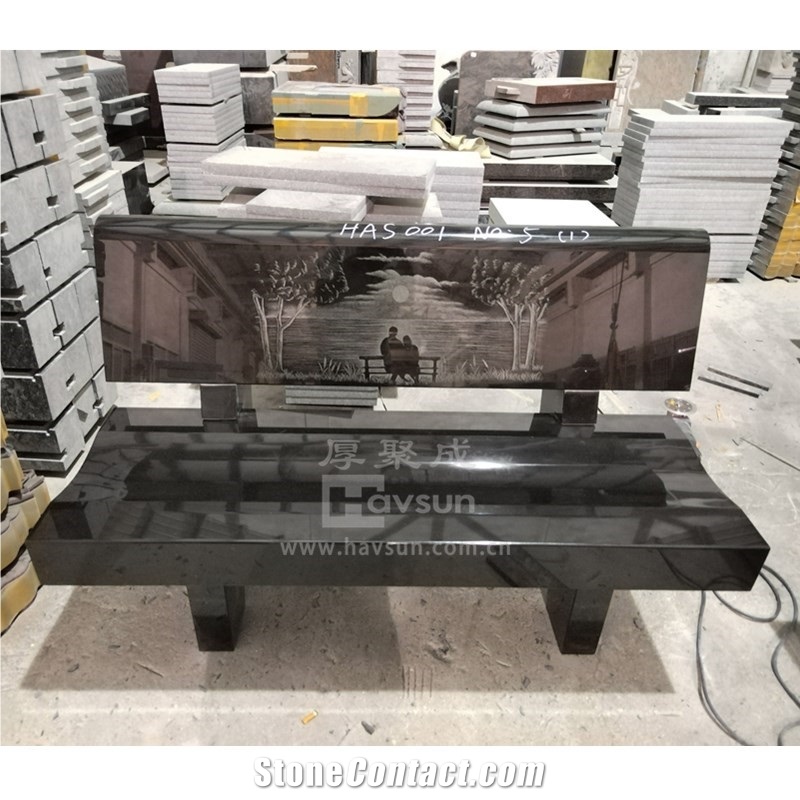 Different Colors Granite Garden Back Chair Cemetery Bench