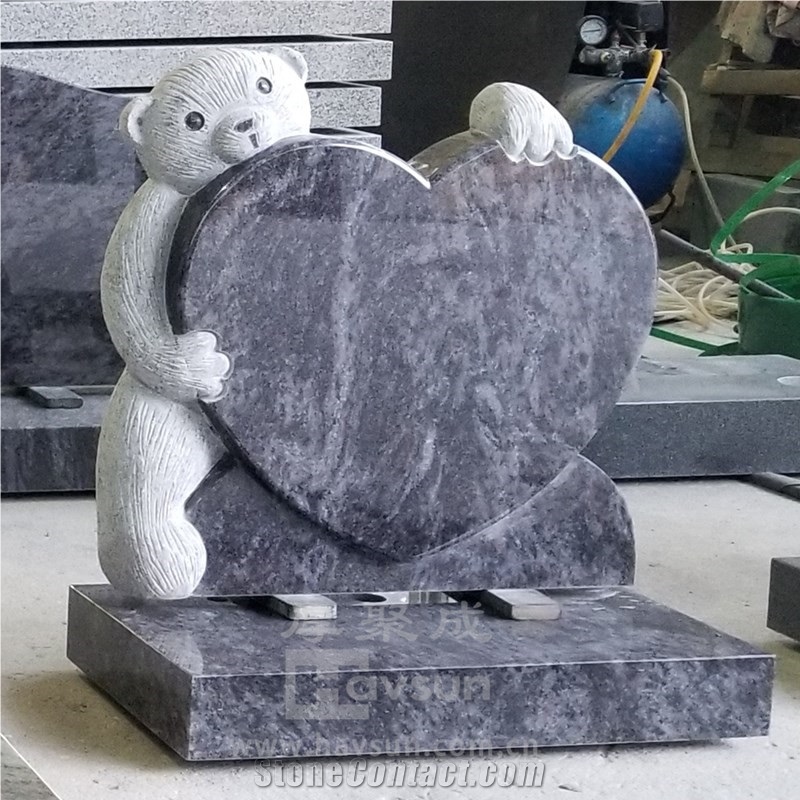 Granite Customized Child Teddy Bear Heart Tombstone
