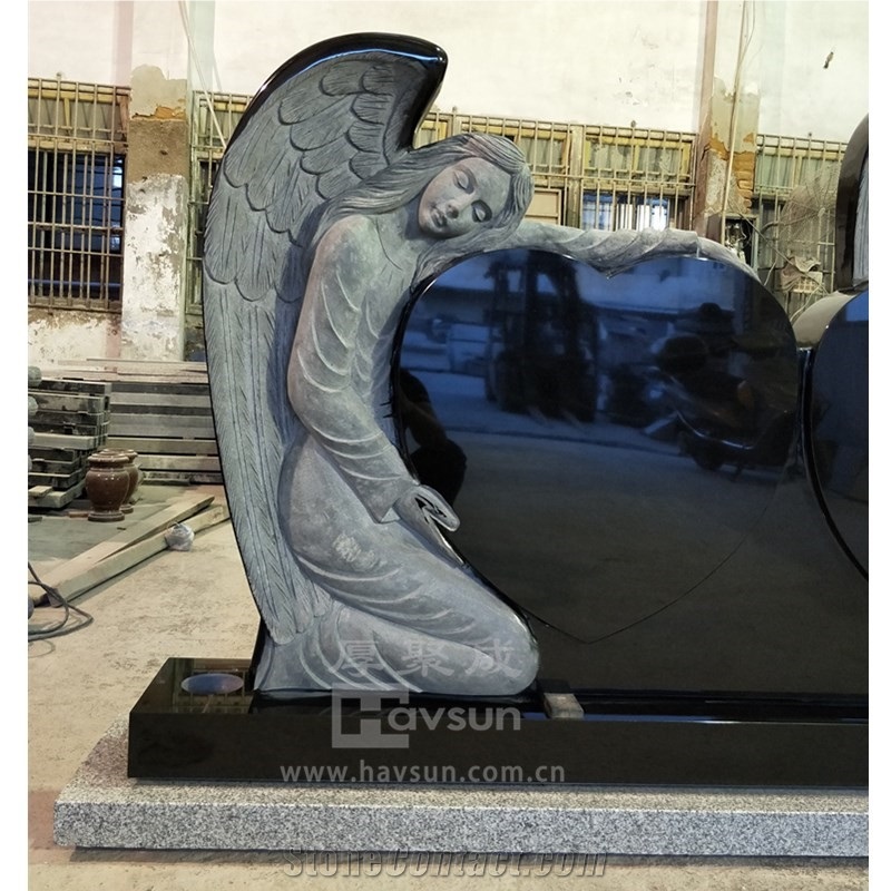 Granite Three Angels With Hearts Headstone For Three People