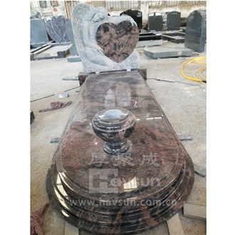 Indian Aurora Granite Angel Holding Heart Tombstone