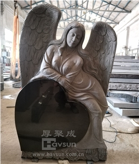 Indian Black Granite Angel Heart Headstone For USA