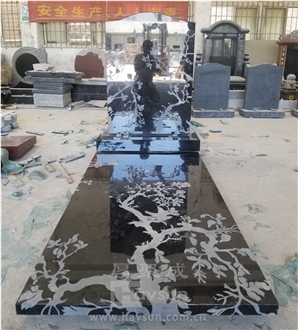 Indian Black Granite Tree Trunk Tombstone