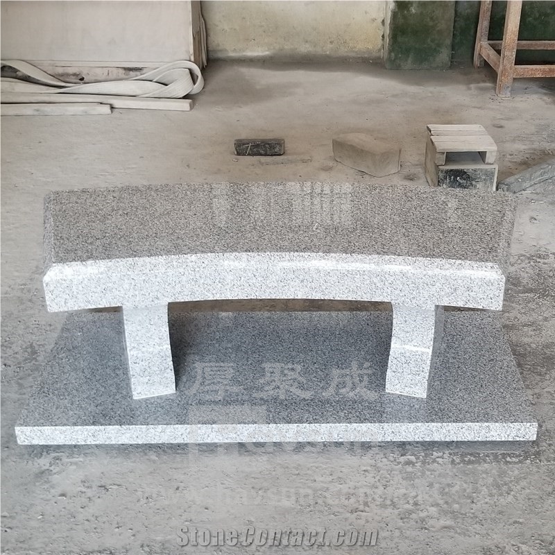 Light Gery Granite Curved Cemetery Bench