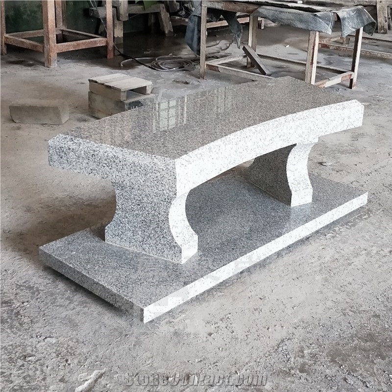 Light Gery Granite Curved Cemetery Bench