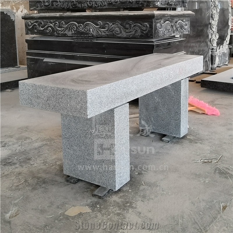 Light Grey Color Granite Straight Monumental Bench
