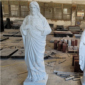 Light Grey Granite Sacred Heart Of Jesus Sculpture