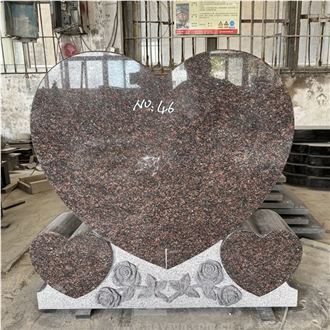 Many Colors Rose On Bottom Granite Triplet Hearts Tombstone
