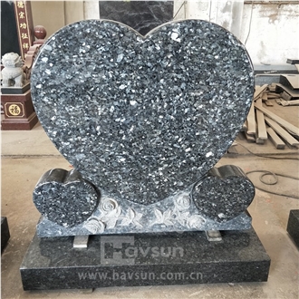 Many Colors Rose On Bottom Granite Triplet Hearts Tombstone