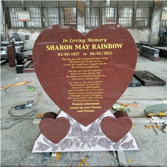 Many Colors Rose On Bottom Granite Triplet Hearts Tombstone