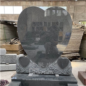 Many Colors Rose On Bottom Granite Triplet Hearts Tombstone