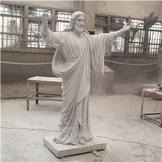Natural Stone Granite Open Hand Jesus Religious Statue