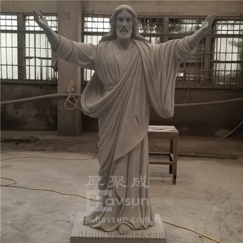Natural Stone Granite Open Hand Jesus Religious Statue