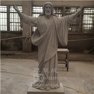 Natural Stone Granite Open Hand Jesus Religious Statue