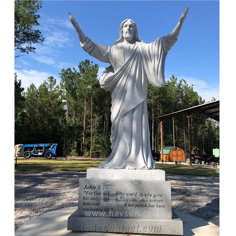 Natural Stone Granite Open Hand Jesus Religious Statue