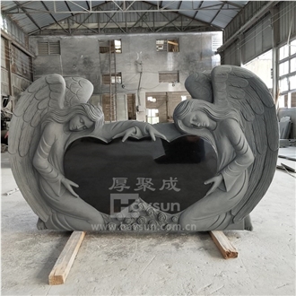 Two Angels Holding Hearts Double Monuments