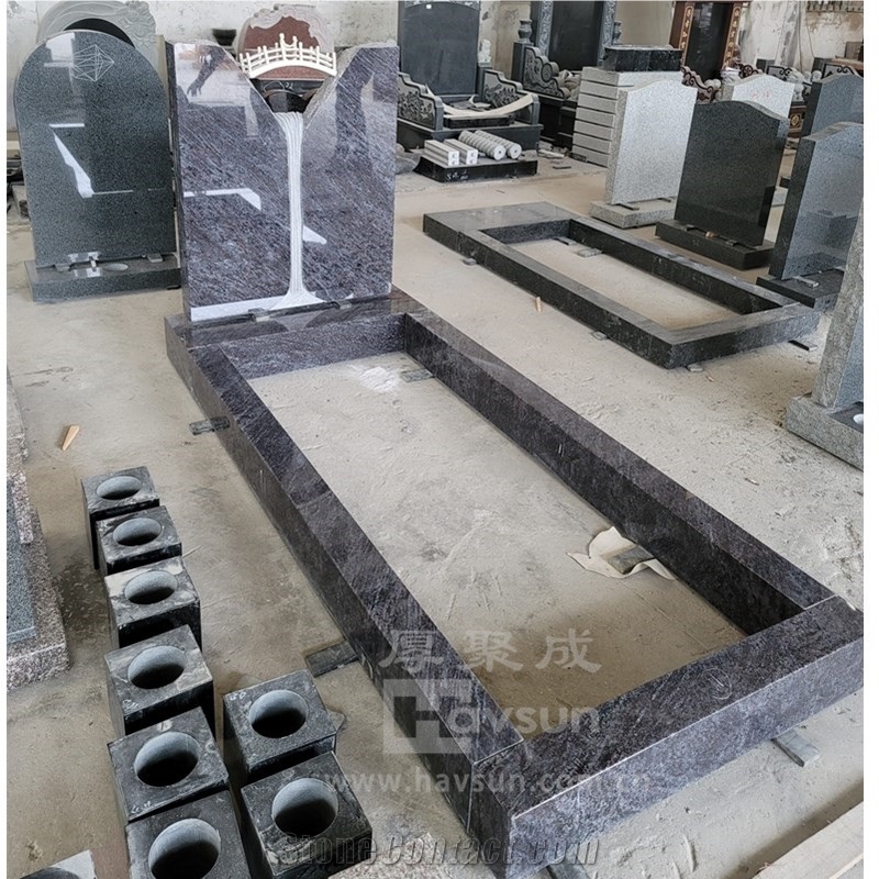 Vizag Blue Granite Couple On Bridge Design Tombstone